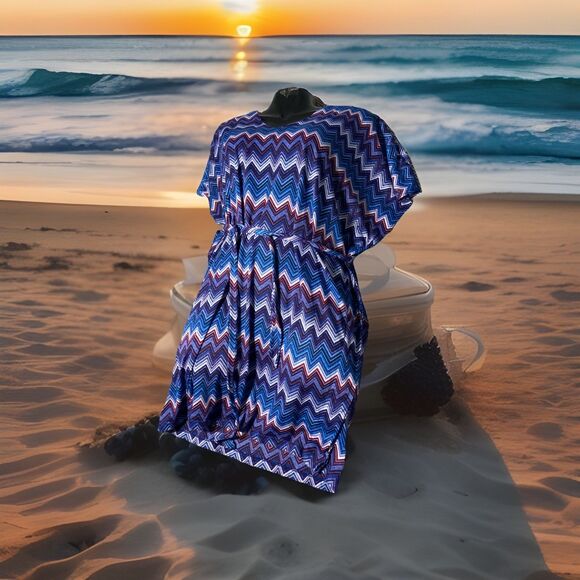 H&M Blouse Large Belted‎ Sleeveless Abstract Blue Large Light Spring Summer - Picture 2 of 7